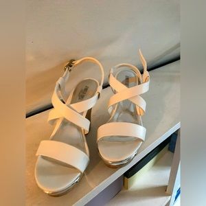 JLo white sandals